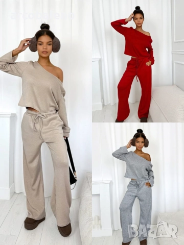 Дамски комплект плетен пуловер от две части, 3цвята 