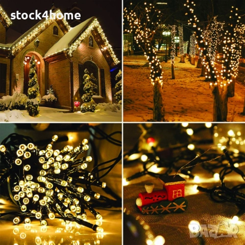 Соларни коледни лампички 12 метра , 100 лампи  5 програми , 4 цвята , снимка 6 - Декорация за дома - 52575647