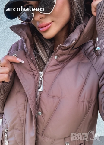 Дамско ватирано яке с качулка и ръкави тип пуловер, снимка 7 - Якета - 51807919