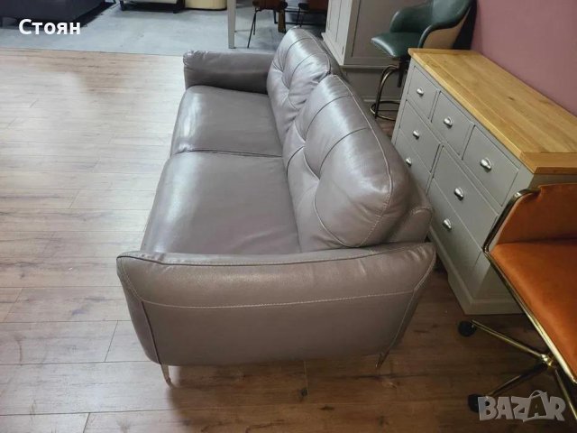 Сив кожен диван тройка - естествена кожа, снимка 5 - Дивани и мека мебел - 43429071