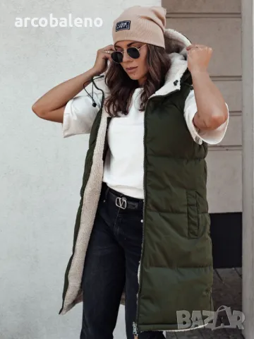 Дълго дамско ватирано яке без ръкави с качулка COSYVIVA, 3цвята , снимка 3 - Якета - 47380800