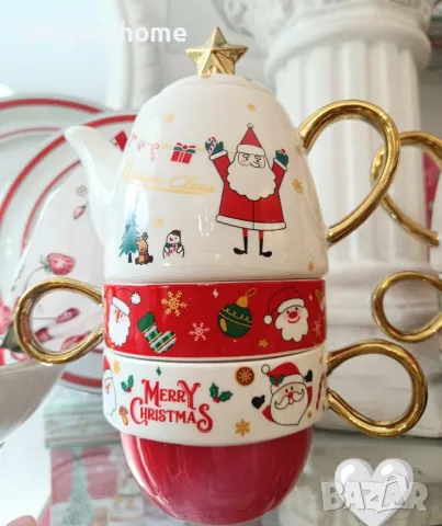 Порцеланов комплект - чайник и 2 броя чаши за чай/капучино КОЛЕДА