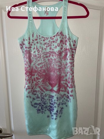 Рокля потник с пайети зелена с тигър 