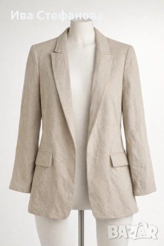 Zara ръстик елегантен бежов блейзър сако овърсайз модел с елегантна раирана подплата вискоза  