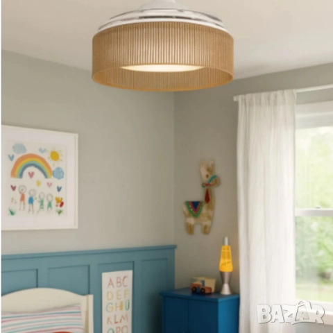 Brizy Bright Rattan – Вентилатор за таван с лампа и функция лято/зима, снимка 3 - Друга електроника - 51926855