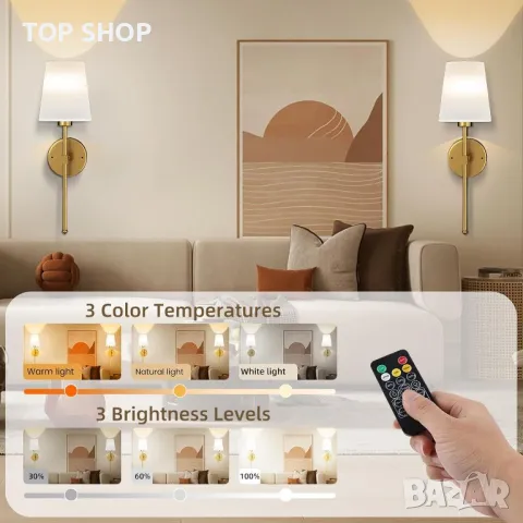 LGMCF Комплект от 2 акумулаторни стенни лампи с 2000mAh димируеми, разглобяеми и дистанционно, снимка 2 - Лампи за стена - 49965378