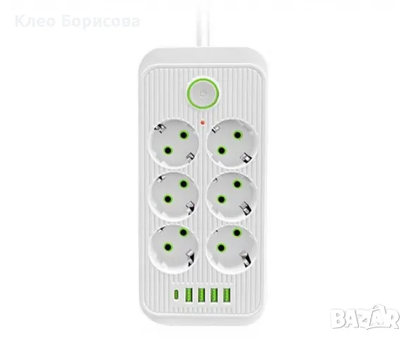 Разклонител 220V с 6 гнезда, 4 USB порта + 2xType C, Digital One SP00985, Бял, 1.5 м, 2500W, с ключ, снимка 1 - Друга електроника - 49251156