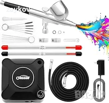 Комплект компресор за аерограф Oasser, костюм за аерограф с двойно действие 36PSI, снимка 1