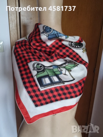 Копринен шал с десен ретро коли, снимка 6 - Шалове - 51758547