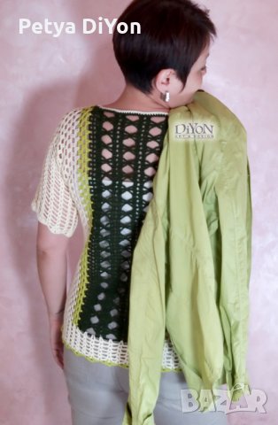 Ръчно плетена дамска блуза на една кука в зелено, снимка 2 - Корсети, бюстиета, топове - 32610830