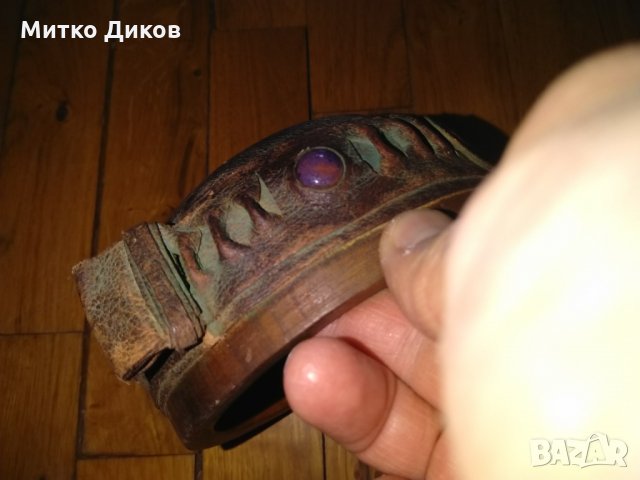 Дървена купа от соца с облицовка естествена кожа с инкрустация-Електроимпекс София фи 120мм и Н-54мм, снимка 5 - Колекции - 32522033