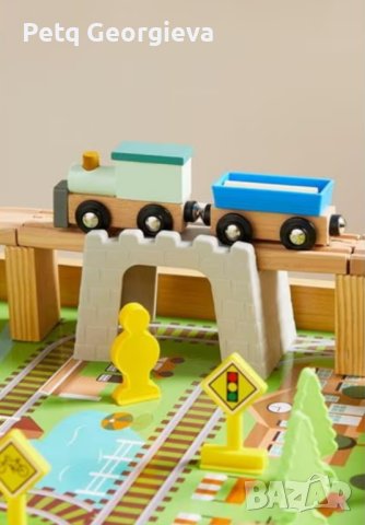 Градски влаков комплект 50 части с дървено влакче, снимка 4 - Коли, камиони, мотори, писти - 43515083