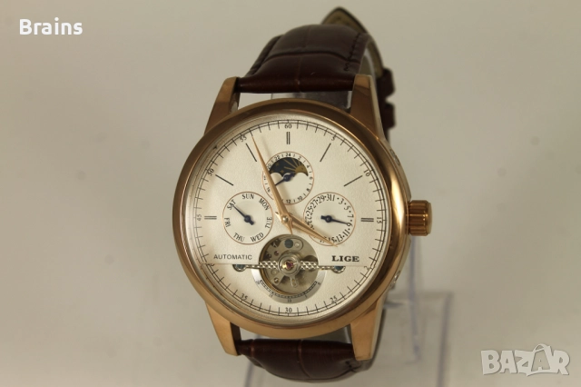 Мъжки Ръчен Часовник LIGE Automatic Toubillon Розово Злато