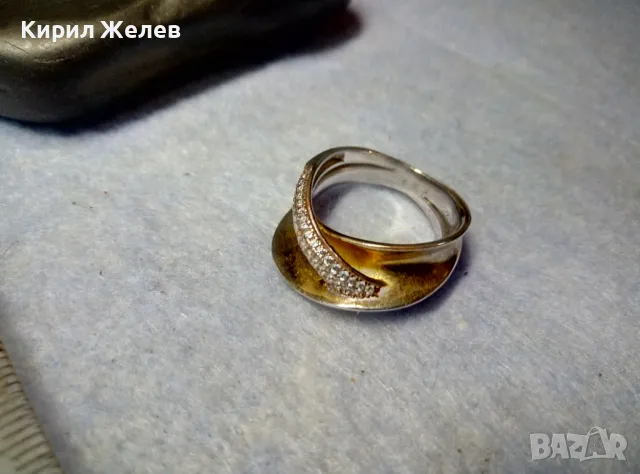 ЕЛЕГАНТЕН АРТ ПОЗЛАТЕН СКЪПОЦЕНЕН СРЕБЪРЕН ПРЪСТЕН СРЕБРО 925 с БЯЛА и ЖЪЛТА ПОЗЛАТА и ЦИРКОНИ 30558, снимка 14 - Пръстени - 49886811