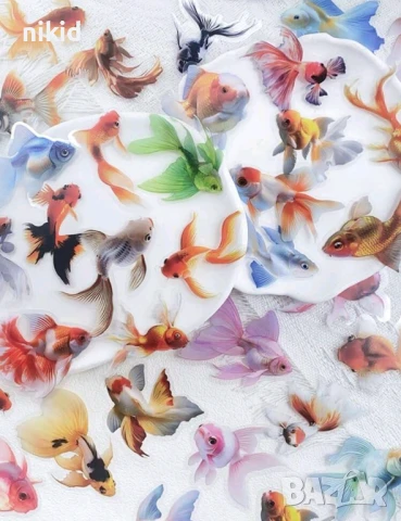 Риба Риби Рибки Аквариум 50 бр самозалепващи лепенки стикери за украса декор картонена торта др