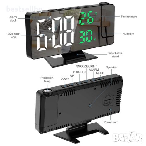 Постоянно светещ дигитален часовник настолен проеткор проекция на стена, снимка 6 - Други - 43423247