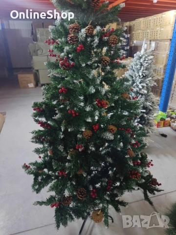 Изкуствена коледна елха декорирана с шишарки и горски плодове, зелена,, снимка 7 - Декорация за дома - 52348413