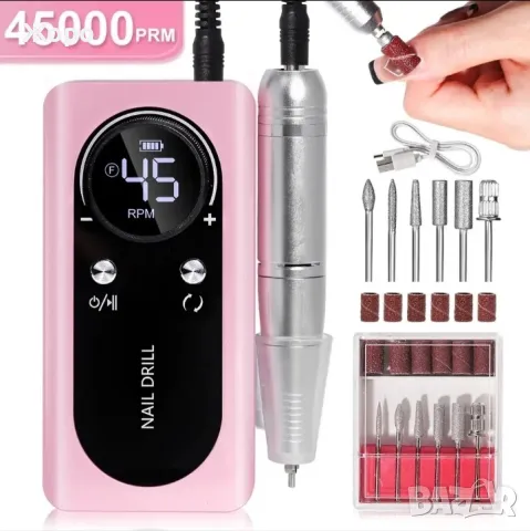 Професионална преносима електрическа пила за нокти 45000 оборота бяла, снимка 2 - Продукти за маникюр - 43460743