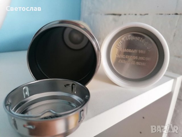 Термос с цедка за чай от бамбуково покритие и неръждаема стомата, снимка 3 - Термоси - 37000115