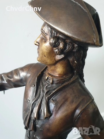 65см-12кг статуетка/стара английска бронзова скулптура/голяма фигура на ловец с куче, снимка 8 - Статуетки - 52755927