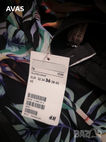 Нова - 45% плажна лятна пола H&M S размер черна с листа, снимка 3 - Бански костюми - 37530681