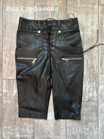 Нов черен спортен елегантен кожен панталон висока талия 3/4 Replica 