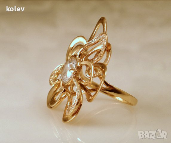 уникално красив златен пръстен ЦВЕТЕ - 8.15 грама, размер № 57-58, снимка 3 - Пръстени - 40207617