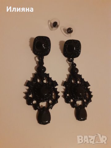 Елегантни черни обеци, снимка 6 - Обеци - 39686304