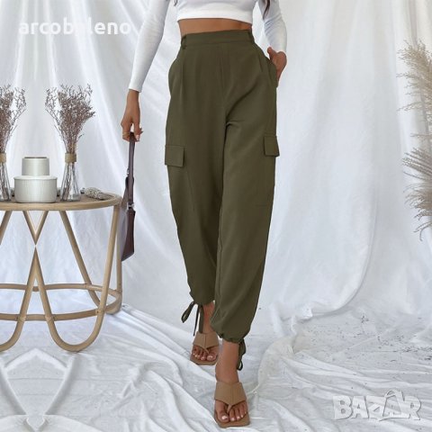 Дамски едноцветен ежедневен карго панталон, снимка 2 - Панталони - 43992368