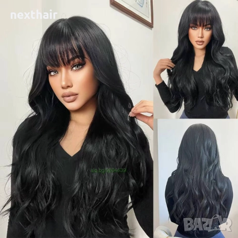 Черна къдрава перука с бретон, снимка 9 - Аксесоари за коса - 51732340