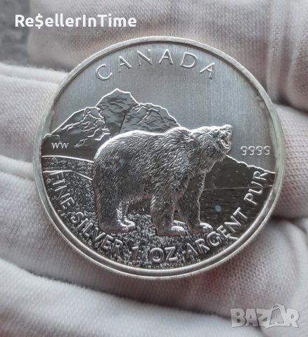 Инвестиционна сребърна монета 1 унция 5 Dollars - Elizabeth II Grizzly Bear