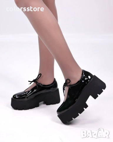 Обувки на платформа - черен лак - NF30, снимка 2 - Дамски ежедневни обувки - 49820271