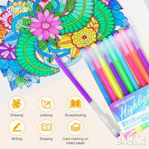 Комплект гел химикалки с брокат, 168 цвята (19 броя) – гел химикалки с фин връх 0,65 мм, снимка 4 - Ученически пособия, канцеларски материали - 50838404