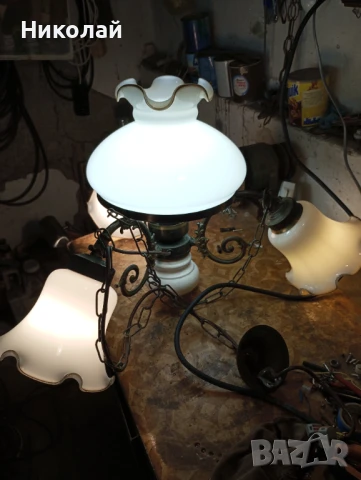 Старинен бронзов полилей с оригинални стъкла, снимка 6 - Антикварни и старинни предмети - 50503908