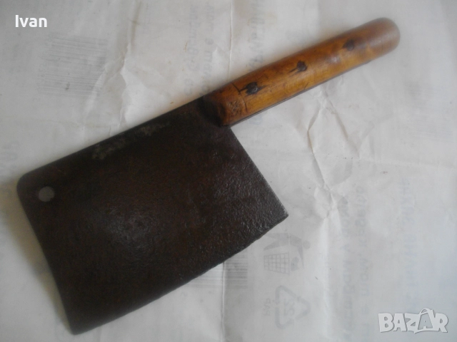Ретро винтидж стар български Соц НРБ сатър брадвичка 290 мм ръчно кован за кълцане на месо и кости, снимка 2 - Други инструменти - 51554725