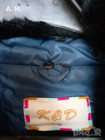 Синьо яке със сваляща се яка и колан, снимка 4 - Якета - 51353950