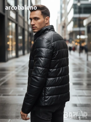 Черно мъжко изолирано кожено яке , снимка 4 - Якета - 52885203