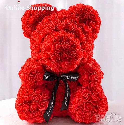 Плюшено мече с LED рози - подарък за мама, момиче, баба - комплект вечни рози 25 см, снимка 4 - Други - 53404881