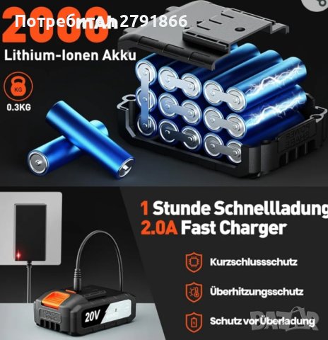 Акумулаторен винтоверт FAHEFANA 20 V + зарядно и батерия , снимка 5 - Винтоверти - 43001641