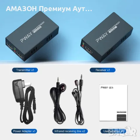 PWAY HDMI удължител 60м с IR/POC функция през Cat5e/6/7 1080P@60Hz,Full HD/3D,Loop Out,EDID, снимка 6 - Кабели и адаптери - 48807750