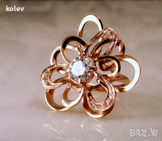 уникално красив златен пръстен ЦВЕТЕ - 8.15 грама, размер № 57-58, снимка 4 - Пръстени - 40207617