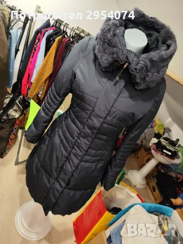 дамско топло яке с естествен косъм яка см-55, снимка 1