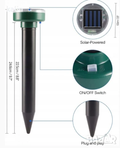 Соларен уред против къртици сляпо куче гризачи, мишки и плъхове, горски животни, снимка 6 - Друга електроника - 50648339