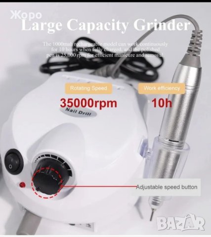 Професионална електрическа пила за нокти 35000 оборота с 6 представки бяла , снимка 3 - Продукти за маникюр - 43945293