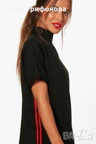 НАЛИЧНА Рокля туника черна с червен кант размер С от Англия, снимка 4 - Рокли - 27123665