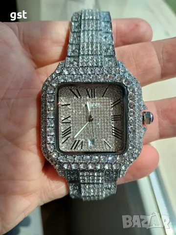 Уникален Часовник Cartier Картие All Diamonds Crystals Copy Унисекс Мъжки дамски Римски цифри , снимка 15 - Мъжки - 50360824