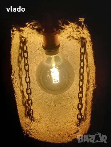 АРТ ИНСТАЛАЦИЯ "Beton chain vintage led lamp " - ПРОМО, снимка 5 - Лед осветление - 51807491