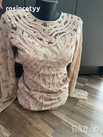 Бежова дантелена рокля H&M, снимка 6 - Рокли - 40081875