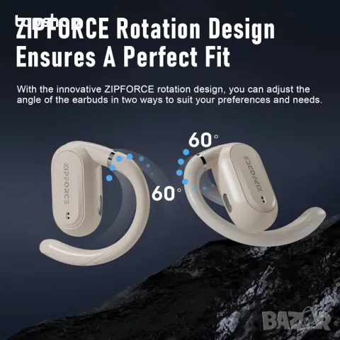 ZIPFORCE безжични слушалки с отворено ухо, Bluetooth 5.3, IPX6, жълти, снимка 4 - Безжични слушалки - 50355292