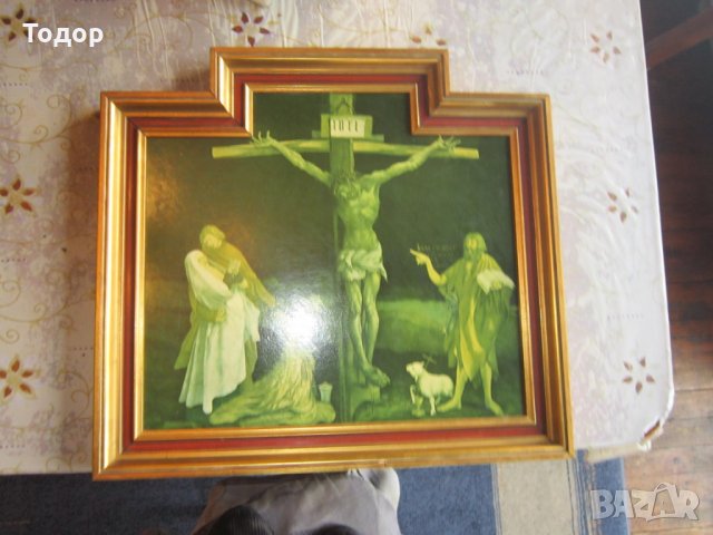Стара Картина икона Разпятие на Христос, снимка 2 - Картини - 27398801